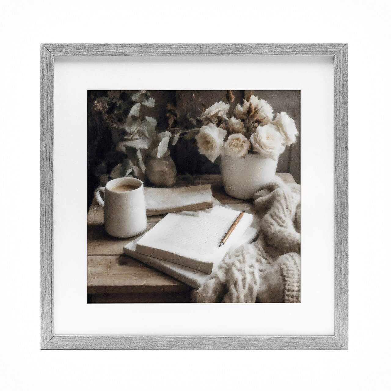 Stupell Industries Morning Coffee & Journaling Framed Print Under Glass, design by Riley B